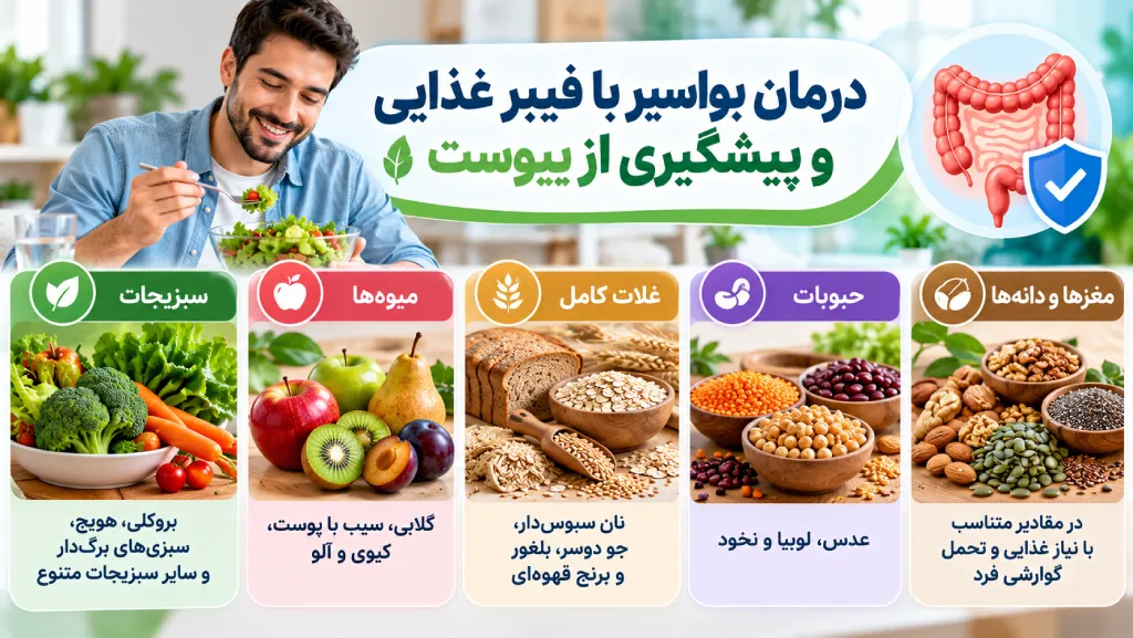 درمان بواسیر با فیبر غذایی و پیشگیری از یبوست

