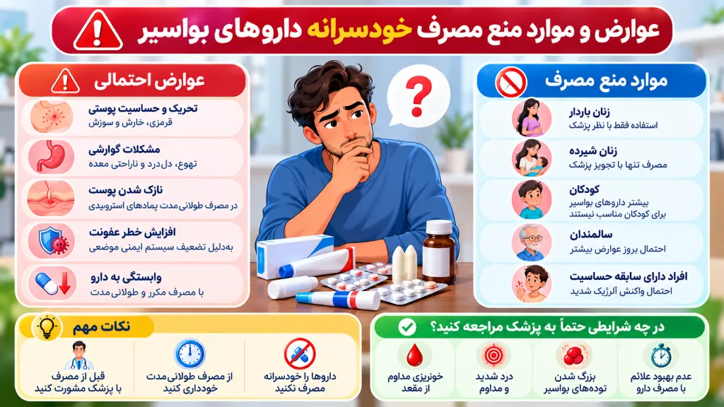 عوارض و موارد منع مصرف خودسرانه داروهای بواسیر
